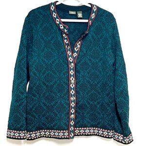 Vintage LL Bean Womens Size M Nordic Fair Isle Merino Wool Button Cardigan Sz S